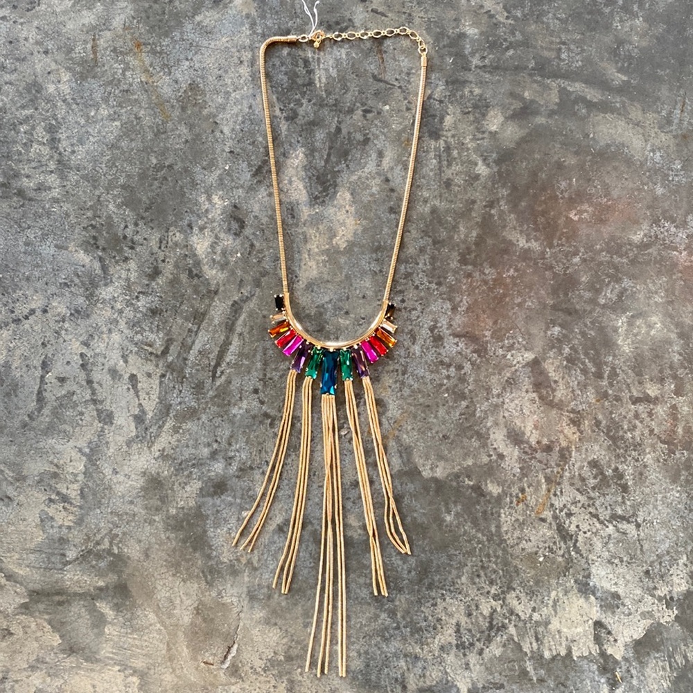 Gold necklace with multi colored jewels